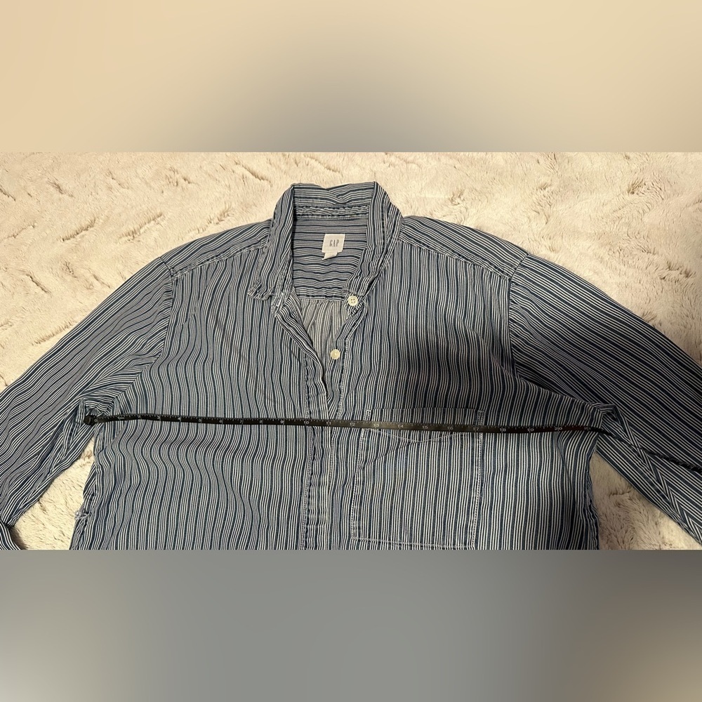GAP pinstripe long-sleeve button-down shirt dress - Picture 4 of 11